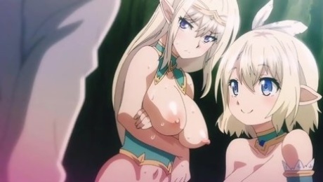 Hentai 'Sukebe Elf Tanbouki', Ep. 2: Busty Blonde Elf-twins & Their Lusty Mother Enjoy Kuz's Cock