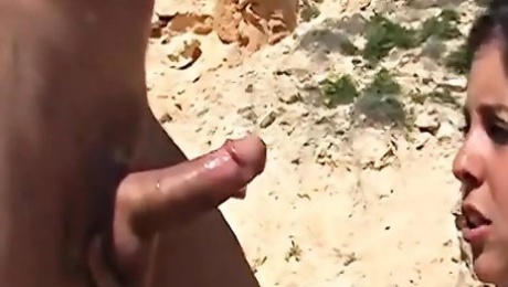 Dark haired German beauty with an amazing curvy body gets banged on a beach