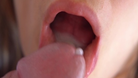 Her Sensual Lips & Tongue Make Him Cum In Mouth, Super Closeup 4K