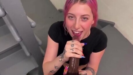 Big-eyed teen interracial blowjob